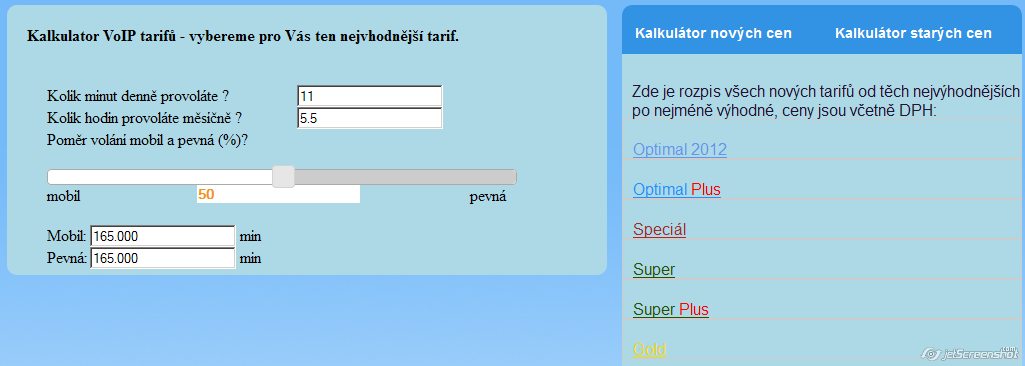 Kalkulátor pro optimální výběr z tarifů Mikrotech